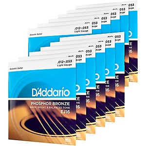 D'Addario EJ16-12P Phosphor Bronze Light Acoustic Guitar Strings (12-Pack)