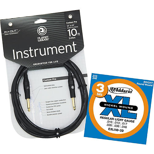 10' Custom Pro Instrument Cable with Free EXL110-3D Strings