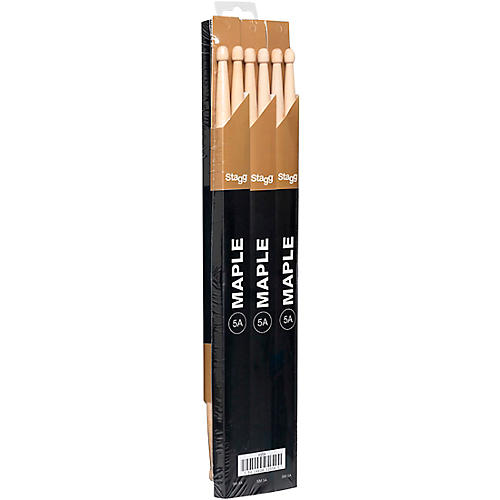 Stagg 12-Pair Maple Drum Sticks Wood Tip 5A