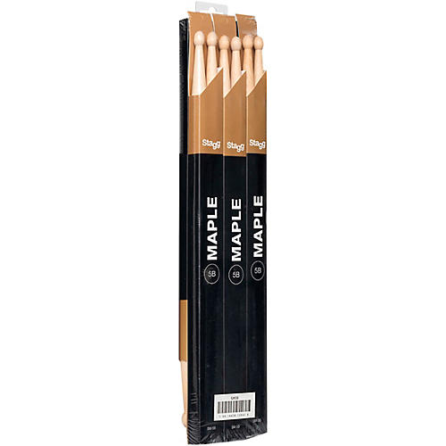 Stagg 12-Pair Maple Drum Sticks Wood Tip 5B
