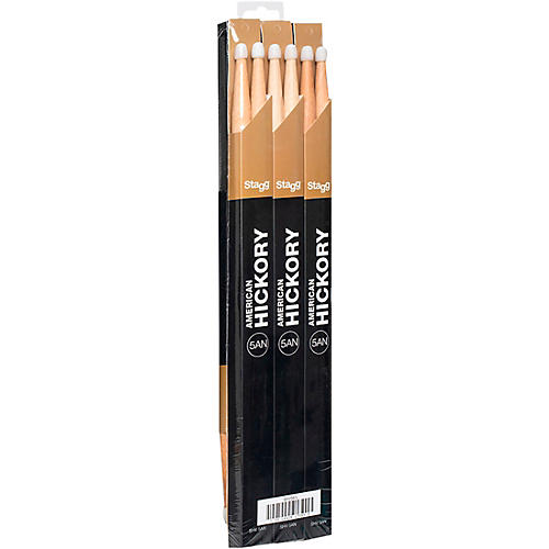Stagg 12 Pair Maple Drumsticks Nylon Tip 5B
