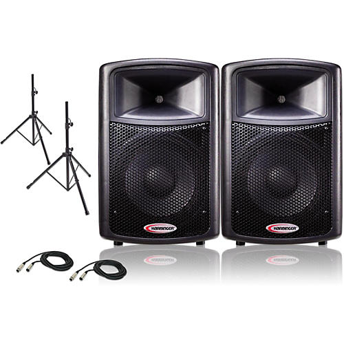12 Powered PA Speaker Pair with Stands and Cables