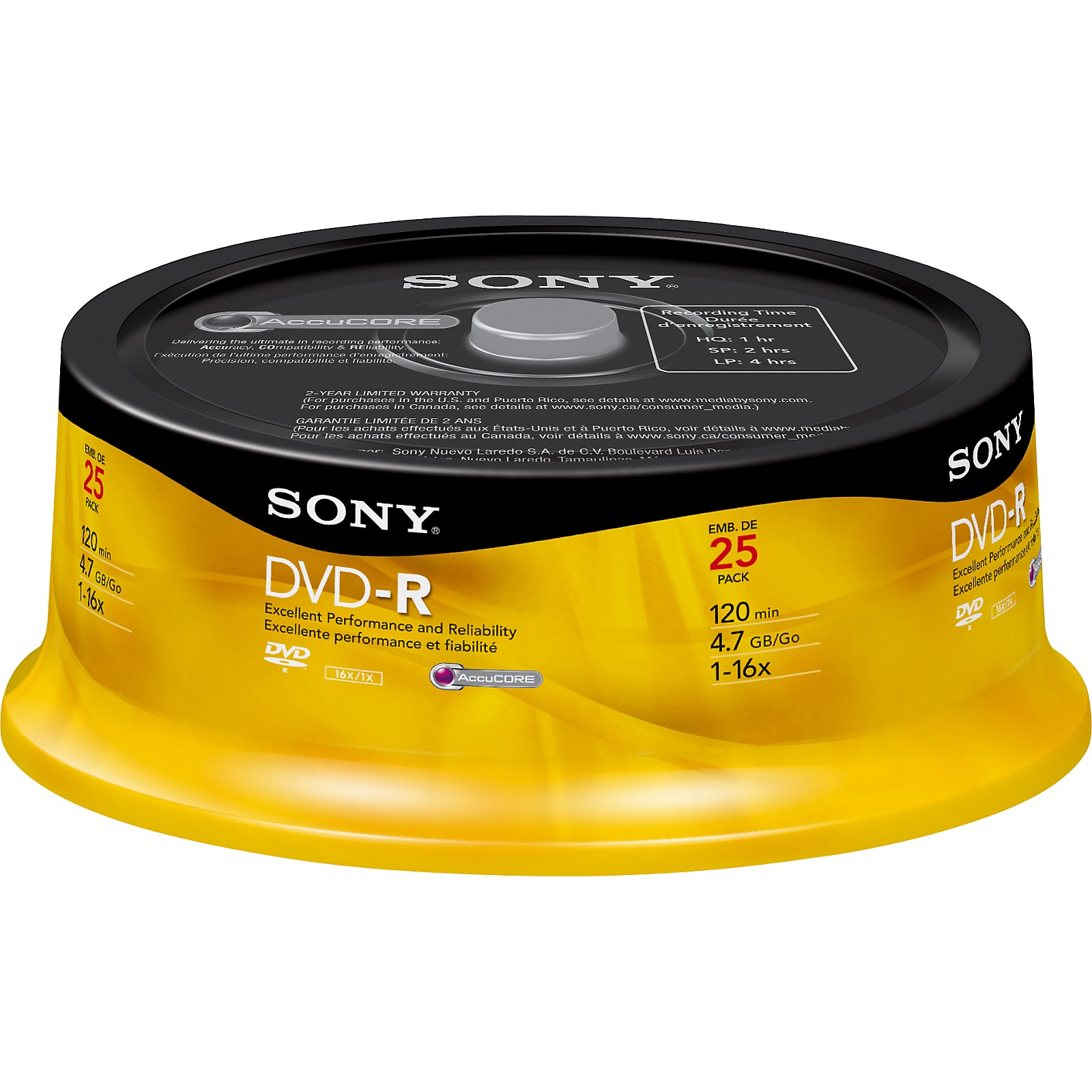 Sony 16X DVD-R Recordable 25-Spindle DVD 4.7GB | Musician's Friend