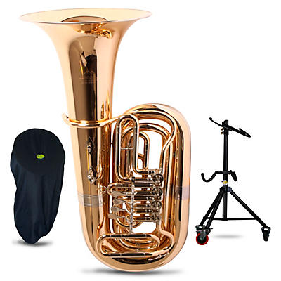 Miraphone 186-4U Series Gold Brass 4-Valve 4/4 BBb Tuba with Tuba Essentials Stand Pack