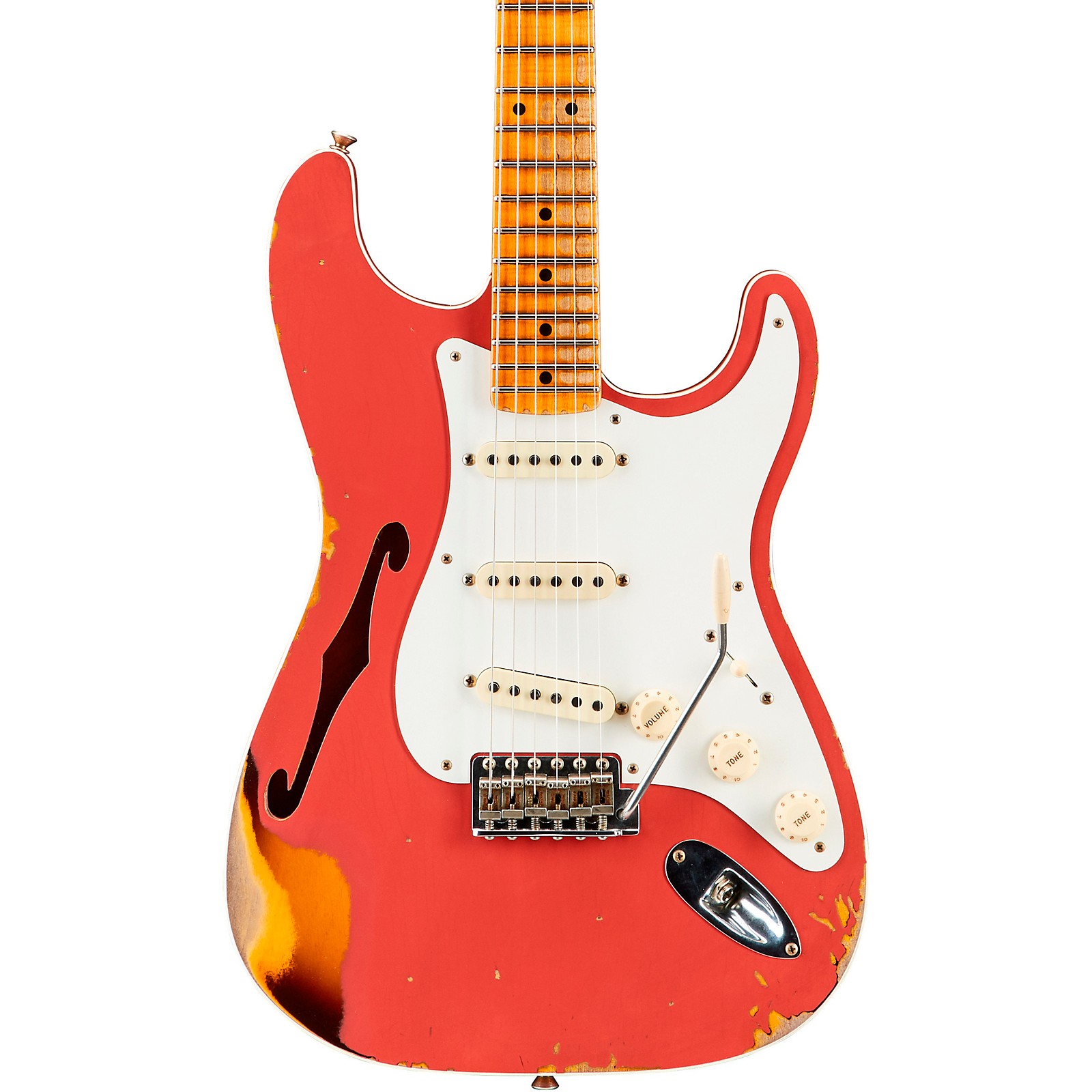 Fender Custom Shop 1956 Heavy Relic Thinline Stratocaster Electric Guitar Aged Coral Pink Over