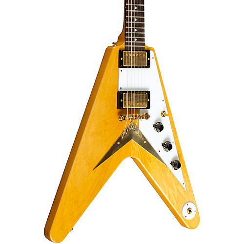 Gibson Custom 1958 Korina Flying V White Pickguard Electric Guitar Natural