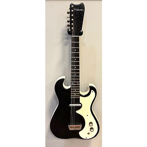 Silvertone 1960s 1448 Solid Body Electric Guitar Black and White