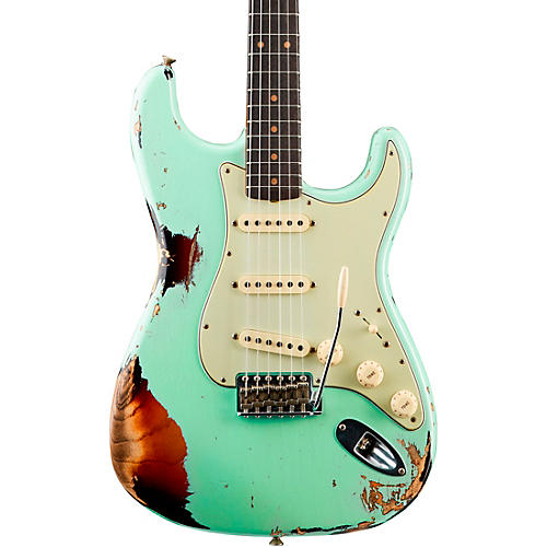 Fender Custom Shop 1962 Heavy Relic Stratocaster Electric Guitar Surf Green Over 3-Color Sunburst
