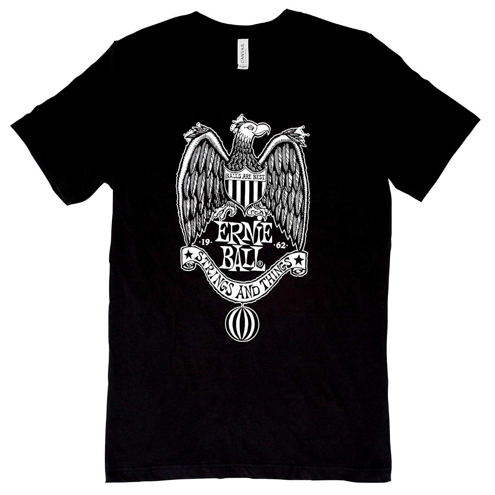 Ernie Ball Music Man 1962 Strings and Things White Font TShirt