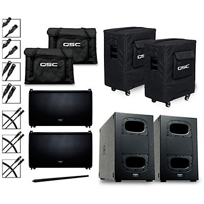 QSC (2) LA112 Pole Mounted Active Line Array Speaker Package With (2) KS212C Subwoofers