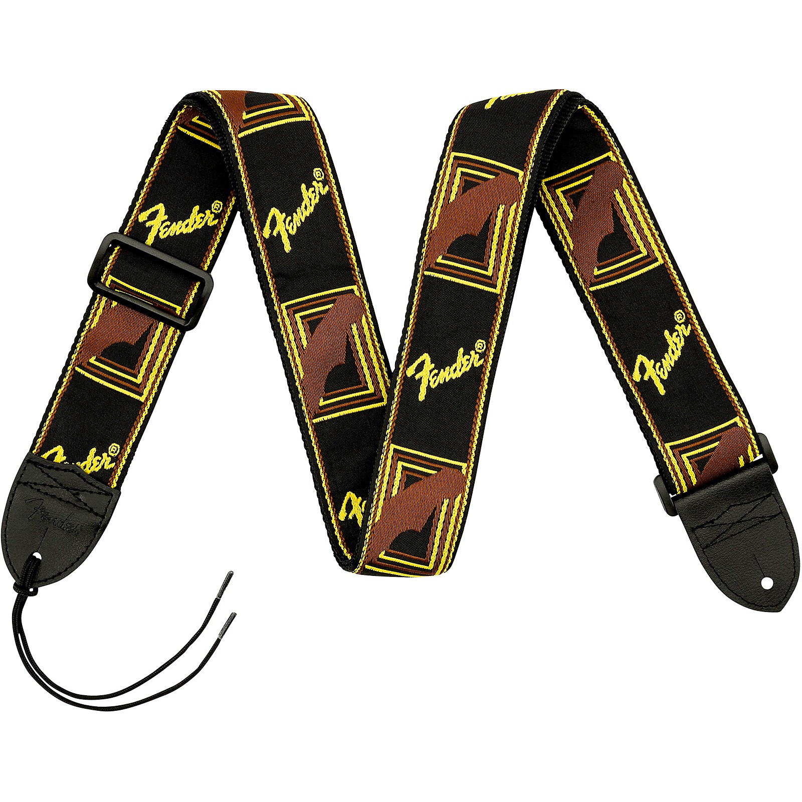 Fender 2 Monogrammed Guitar Strap Black Yellow And Brown Musician