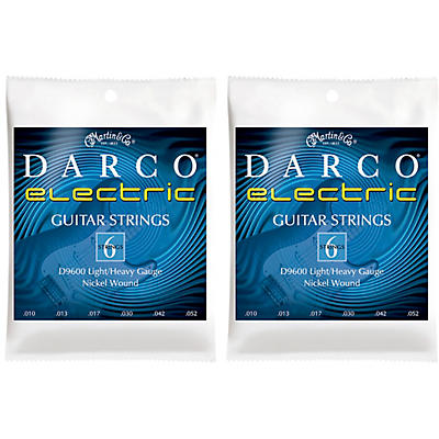 Darco 2 Pack D9600 Light/Heavy Gauge Nickel Wound 6 Set Electric Guitar Strings Bundle