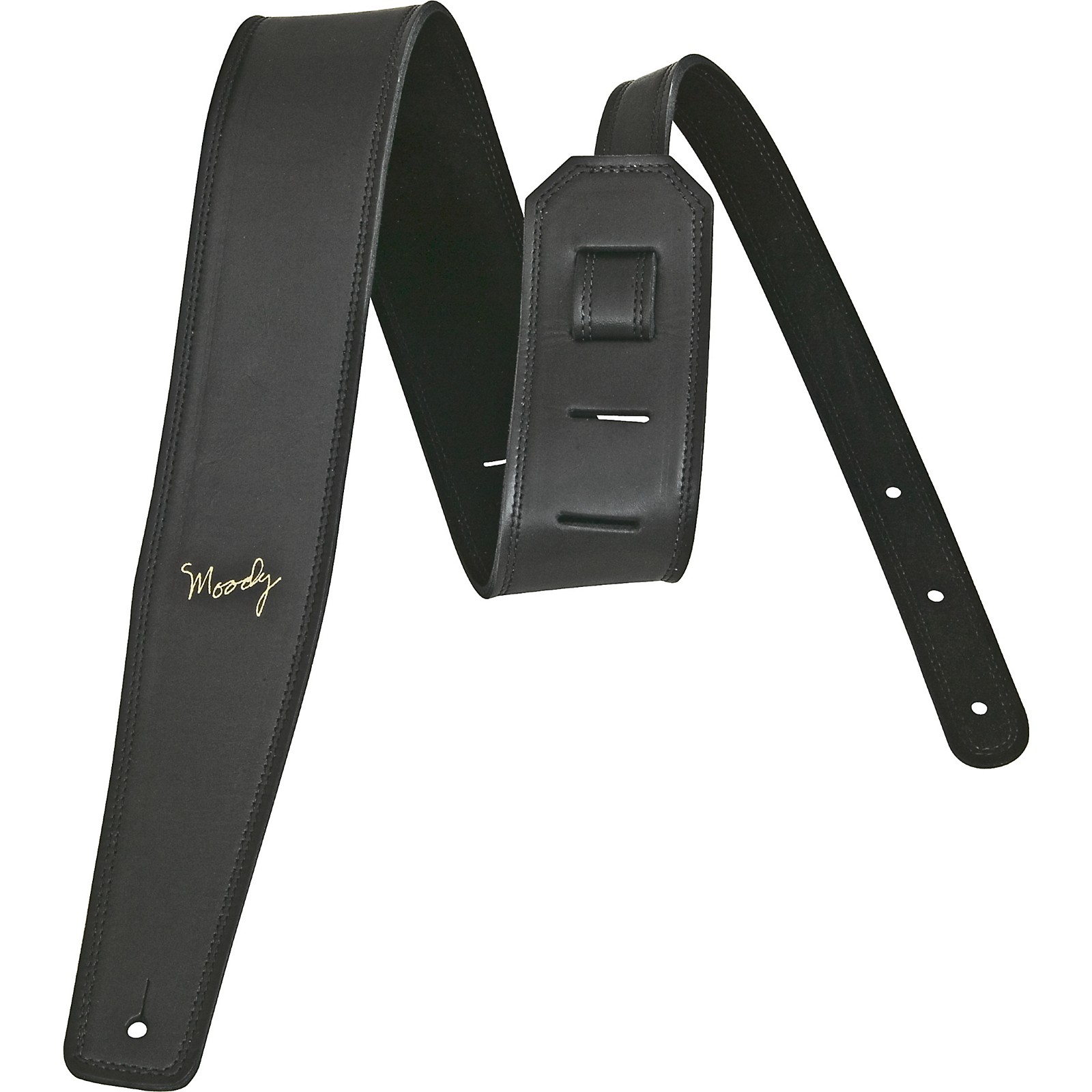 Moody 2.5" Black Leather Guitar Strap with Black Suede Back Long