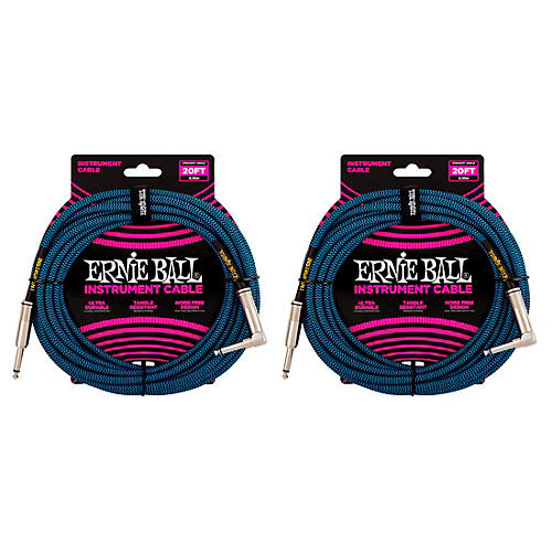 Ernie Ball 20 Ft. Braided Straight Angle Instrument Cable 2-Pack