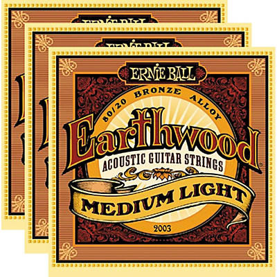 Ernie Ball 2003 Earthwood 80/20 Bronze Medium Light Acoustic Strings (3-Pack)