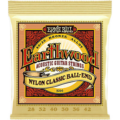 Ernie Ball 2069 Earthwood 80/20 Bronze Folk Nylon Ball End Acoustic Guitar Strings - (28-42w)