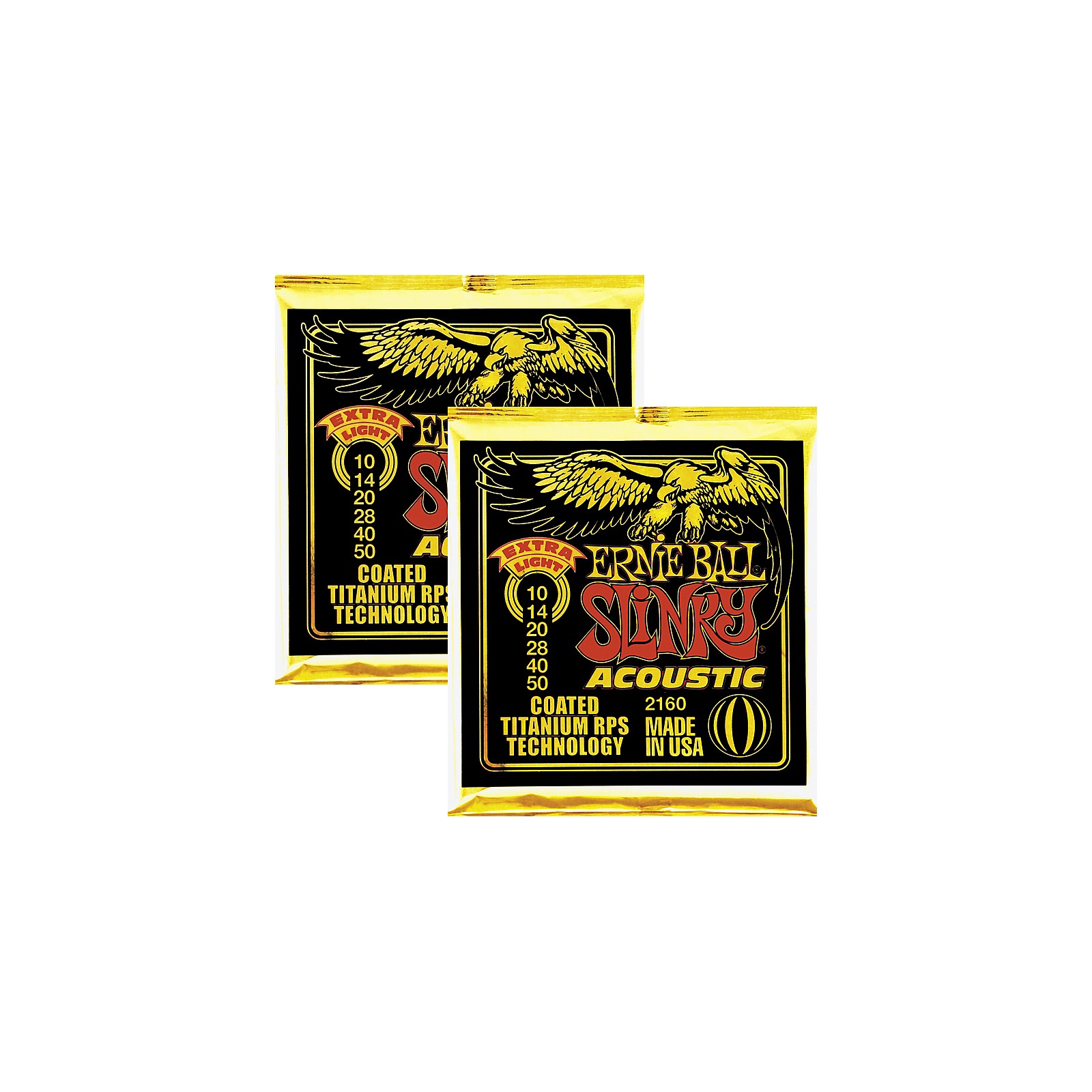 Ernie Ball 2160 Coated Slinky Acoustic Strings Extra Light 2 Pack