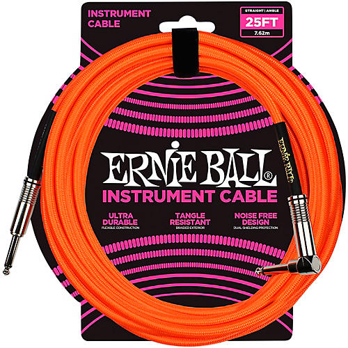 Ernie Ball 25 FT Straight to Angle Instrument Cable Neon Orange