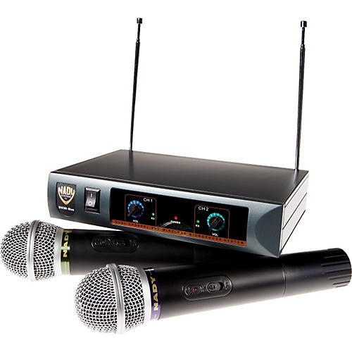 Karaoke performance AC adapter and audio cable Nady DKW DUO HT B/D VHF Dual Wireless Handheld Microphone System Easy setup presentation public address includes 2 microphones 