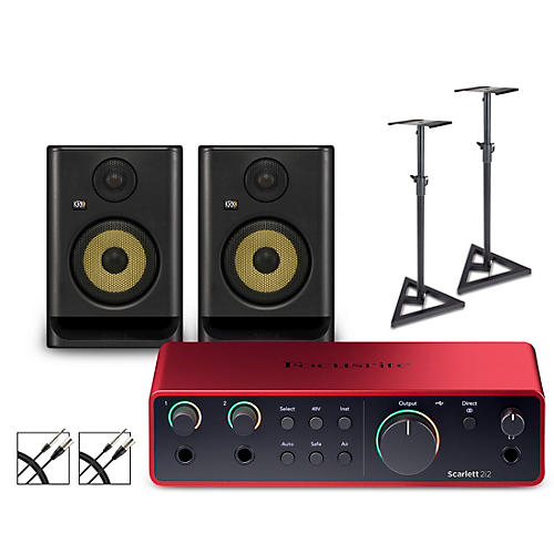 Focusrite 2i2 Gen 4 With KRK ROKIT G5 Studio Monitor Pair (Stands & Cables Included) ROKIT 5