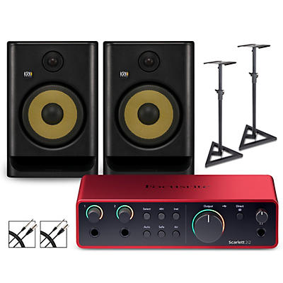 Focusrite 2i2 Gen 4 With KRK ROKIT G5 Studio Monitor Pair (Stands & Cables Included)