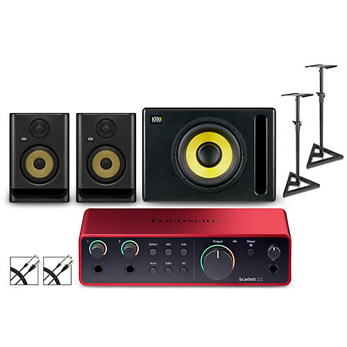 Focusrite 2i2 Gen4 with KRK ROKIT G5 Studio Monitor Pair & S10 Subwoofer (Stands & Cables Included) ROKIT 5