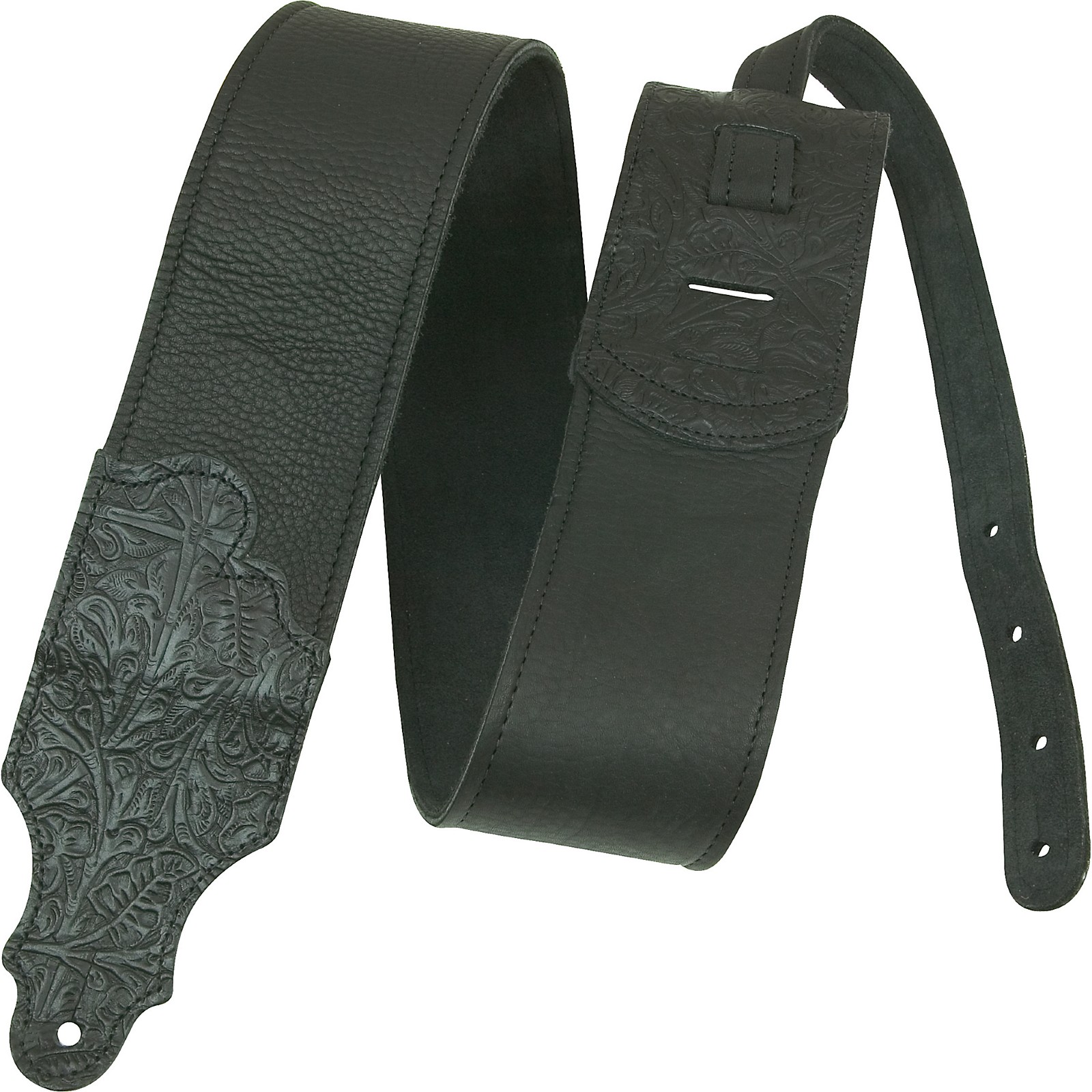 Franklin Strap 3" Black Leather Guitar Strap With Tooled Ends