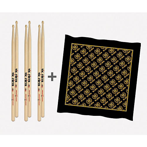 3-Pair 5A Sticks with Free Vic Firth 50th Logo Bandana