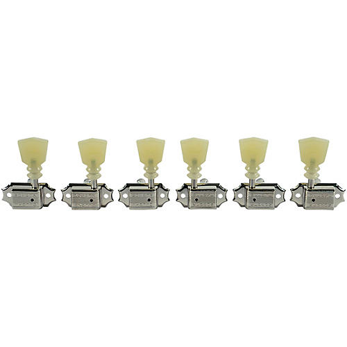 Kluson 3 Per Side Deluxe Series Pearl Double Ring Double Line Logo Tuning Machines Nickel
