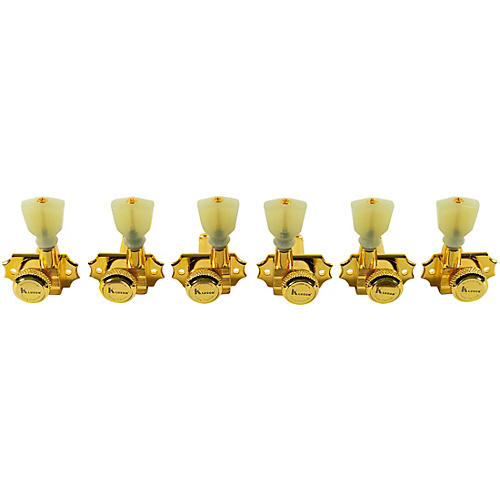 Kluson 3 Per Side Locking Revolution Series G-Mount Non-Collared Pearloid Keystone Tuning Machines Gold