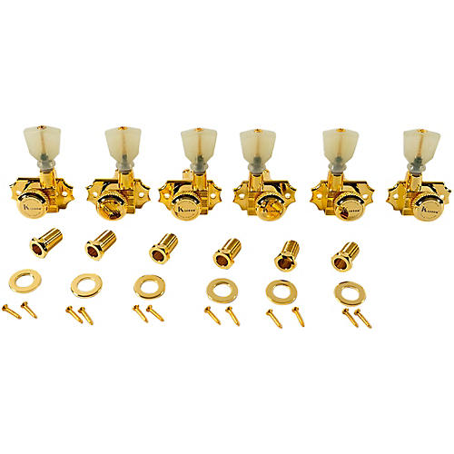 Kluson 3 Per Side Locking Revolution Series G-Mount Pearloid Keystone Tuning Machines Gold