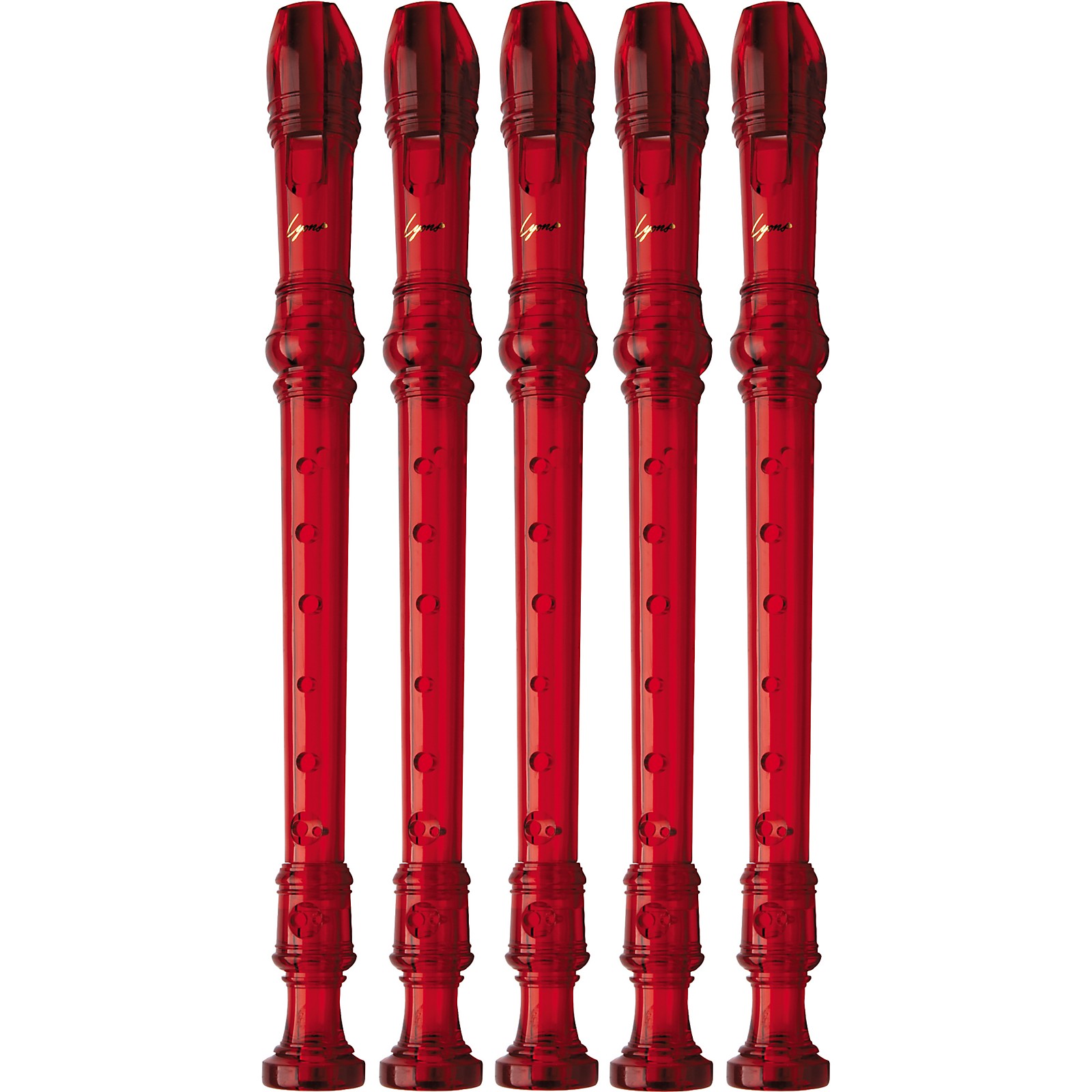 Lyons 3-Piece Recorder Baroque Fingering Transparent Red 5-Pack