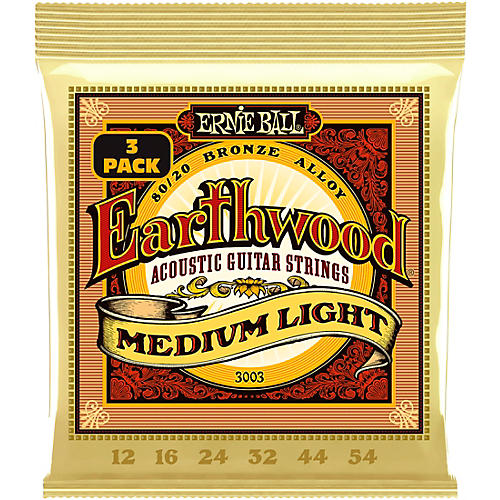 Ernie Ball 3003 Earthwood 80/20 Bronze Medium Light Acoustic Strings 3-Pack