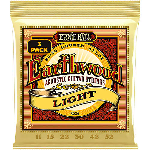 Ernie Ball 3004 Earthwood 80/20 Bronze Light Acoustic Guitar Strings 3-Pack