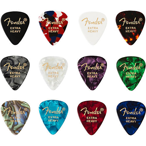 Fender 351 Shape Celluloid Medley Guitar Picks (12-pack) Extra Heavy 12 Pack