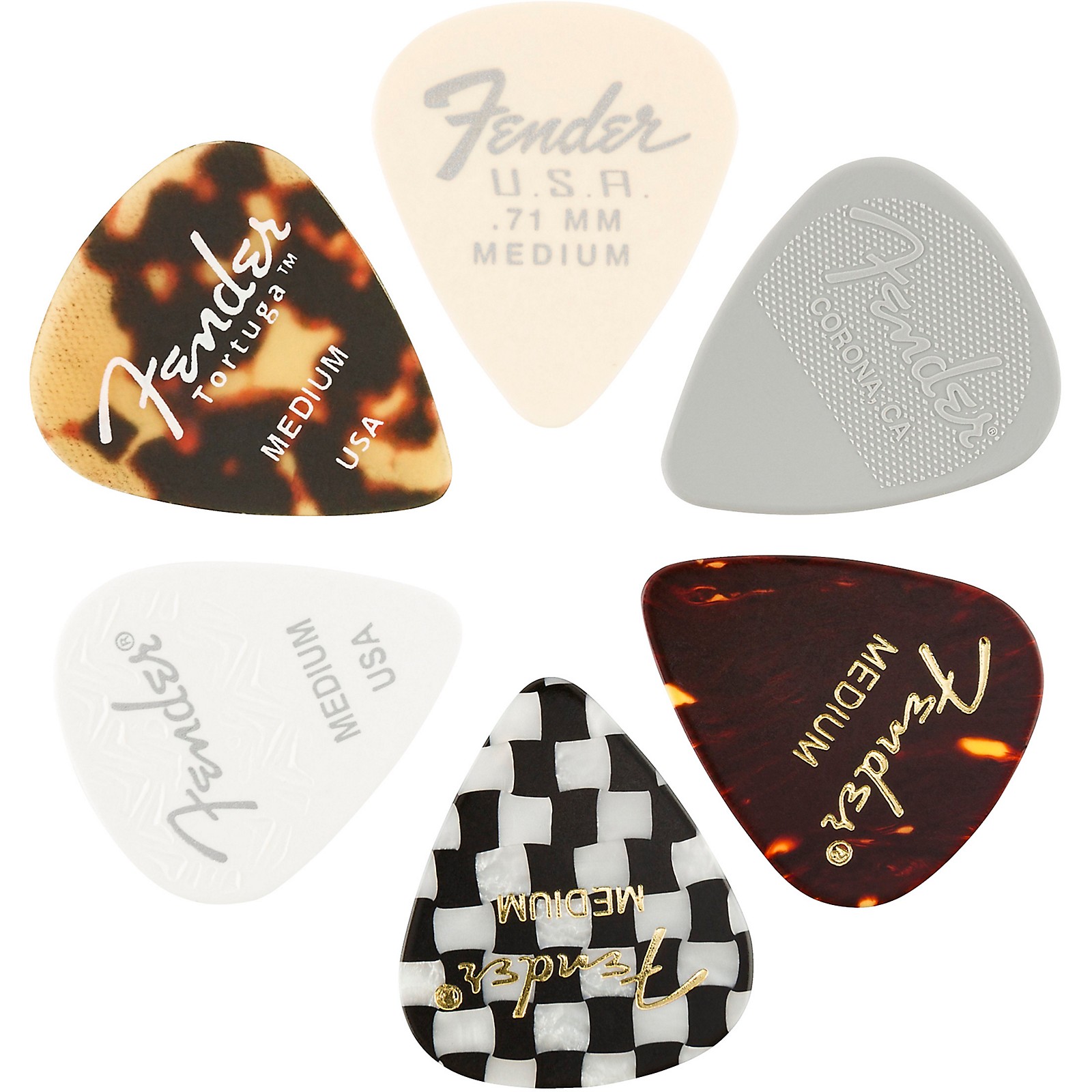 Fender 351 Shape Material Medley Guitar Picks (6Pack) Medium 6 Pack Musician's Friend