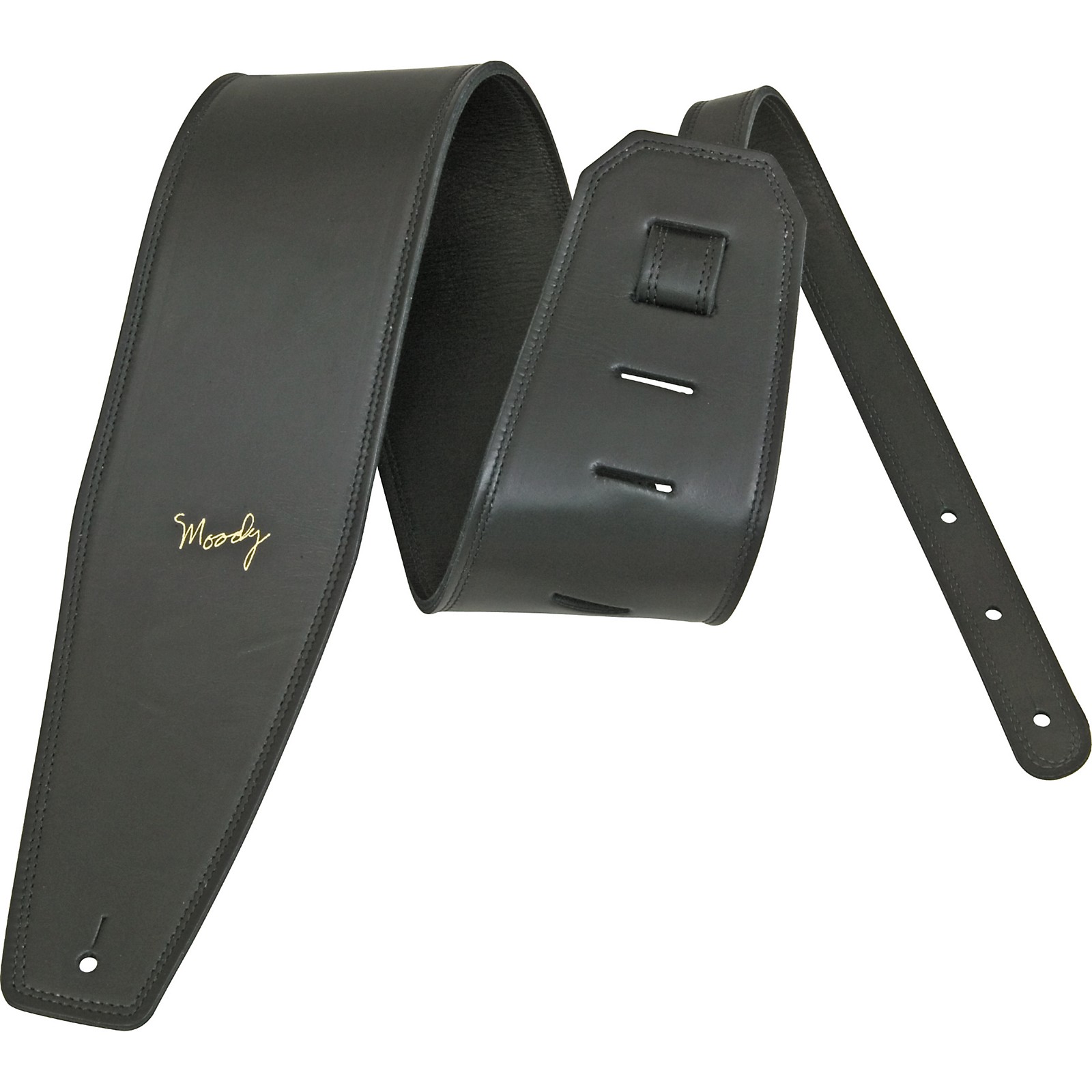 Moody 4" Black Leather Guitar Strap With Black Leather Back Musician