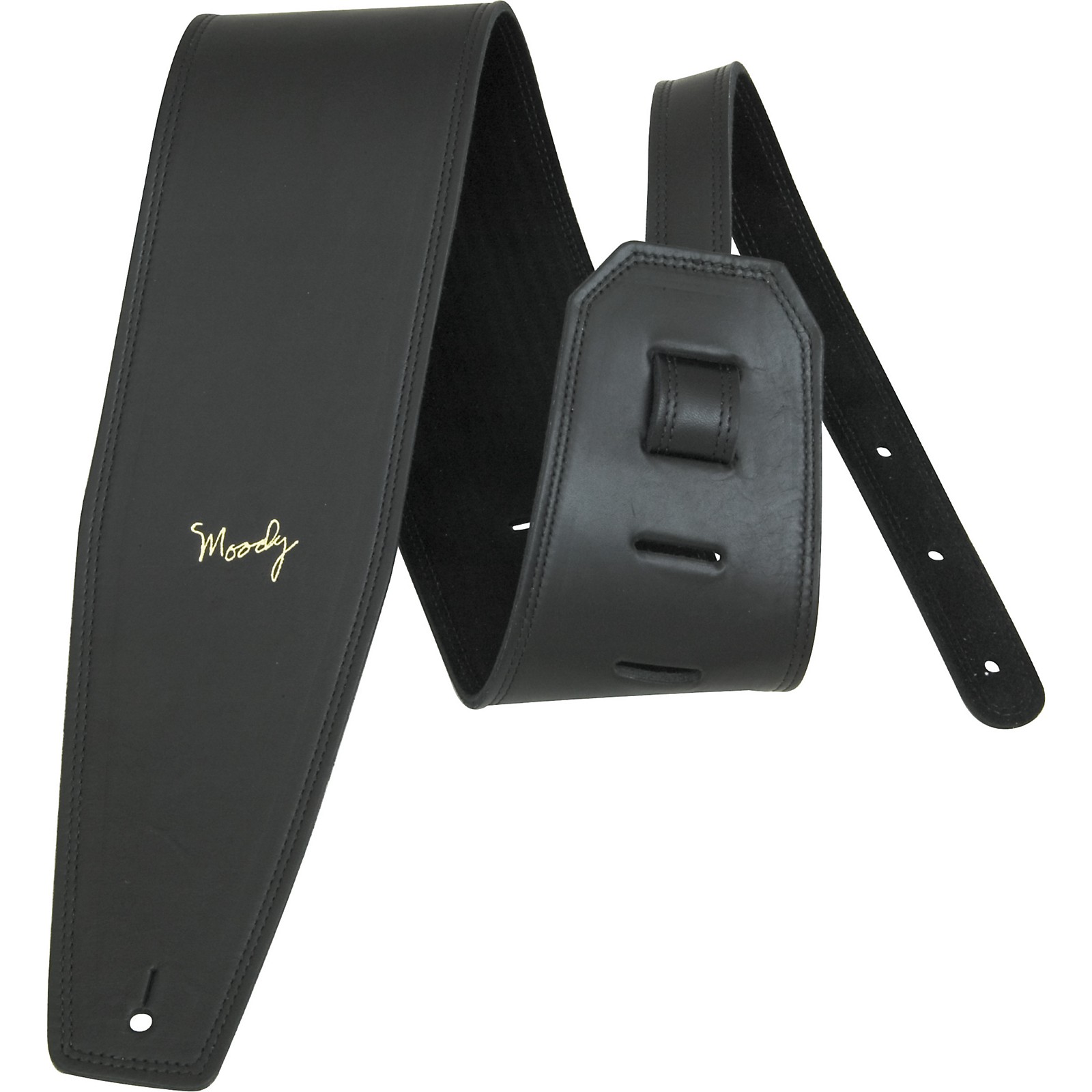 Moody 4" Black Leather Guitar Strap With Black Suede Back Long