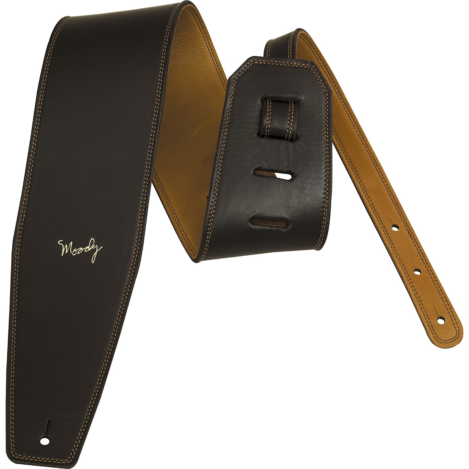 Moody 4" Black Leather Guitar Strap With Milk Chocolate Leather Back