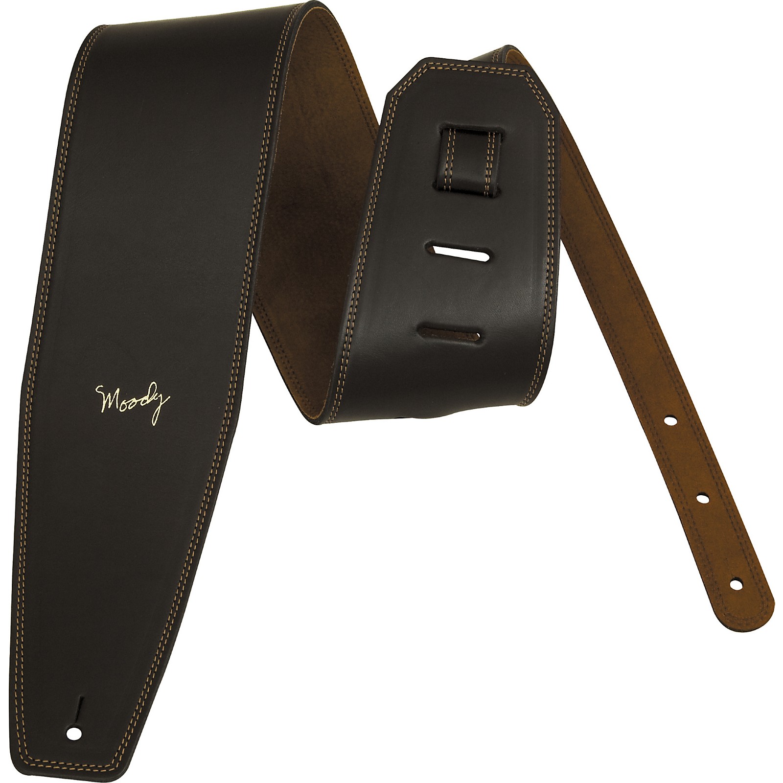 Moody 4" Black Leather Guitar Strap With Milk Chocolate Suede Back