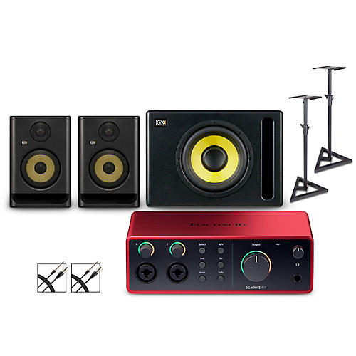 Focusrite 4i4 Gen4 with KRK ROKIT G5 Studio Monitor Pair & S10 Subwoofer (Stands & Cables Included) ROKIT 5