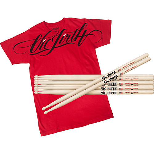 5 Pairs of American Classic Hickory 5A Drumstick with Free T-Shirt