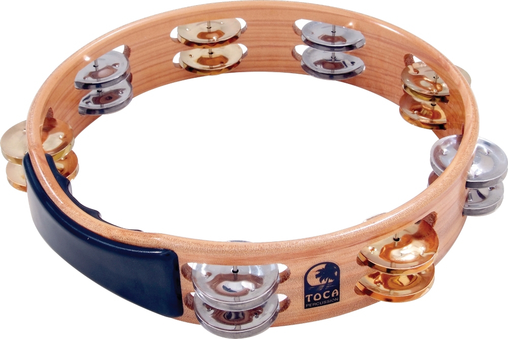 toca acacia tambourine with brass/nickel jingles 10 in.