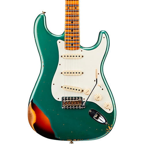 Fender Custom Shop '59 Stratocaster Heavy Relic Flame Maple Neck NAMM Limited-Edition Electric Guitar Faded Aged Sherwood Green Metallic over Chocolate 3- Color Sunburst