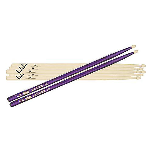 5B Hickory Wood-Tip Drumstick 3-Pack with Free Color Wrap Pair