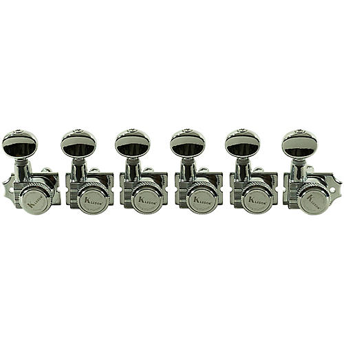 Kluson 6-In-Line Locking Revolution Series H-Mount Non-Collared Tuning Machines With Staggered Posts Chrome
