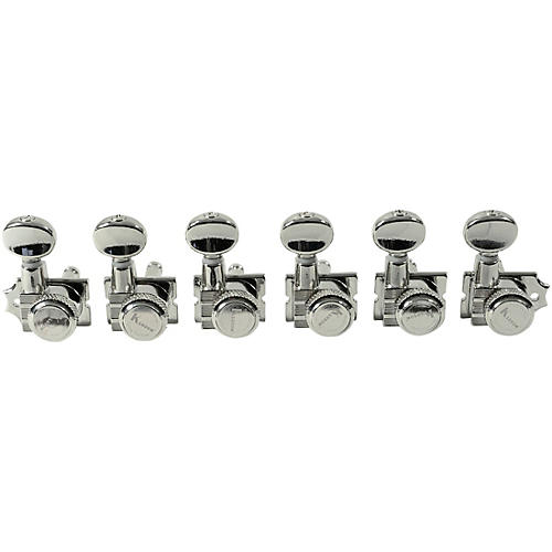 Kluson 6-In-Line Locking Revolution Series H-Mount Non-Collared Tuning Machines With Staggered Posts Nickel
