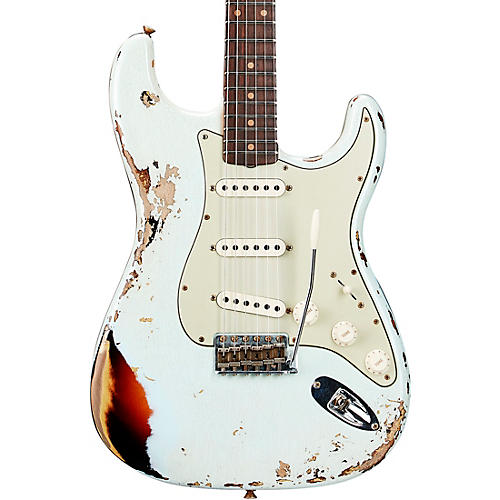 Fender Custom Shop '61 Stratocaster Heavy Relic Electric Guitar Super Faded Aged Sonic Blue over 3-Color Sunburst