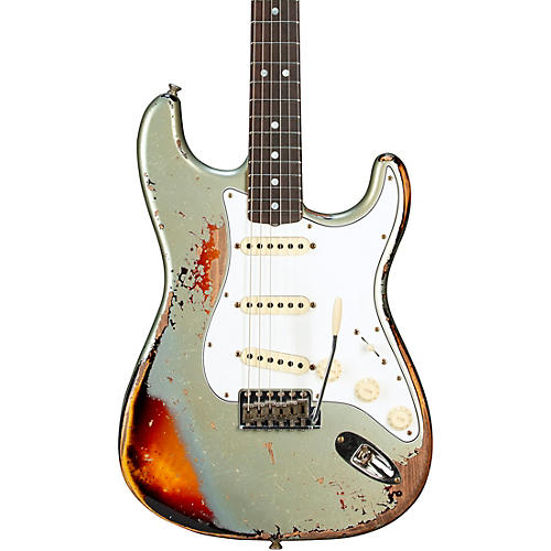 Fender Custom Shop 65 Stratocaster Super Heavy Relic Electric Guitar Super Faded Aged Firemist Silver over 3-Color Sunburst