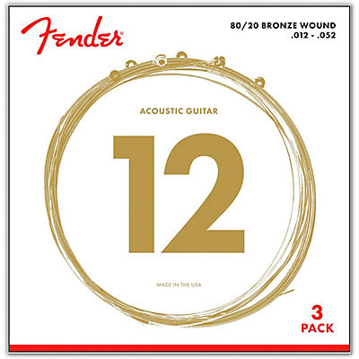 Fender 70L 80/20 Phosphore Bronze Acoustic Guitar Strings, Light Gauge 12-52 (3-Pack)